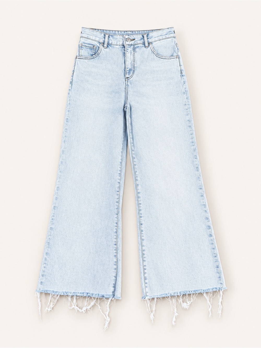 Express Light Blue Wide-Leg High-Rise Jeans with Frayed Hem